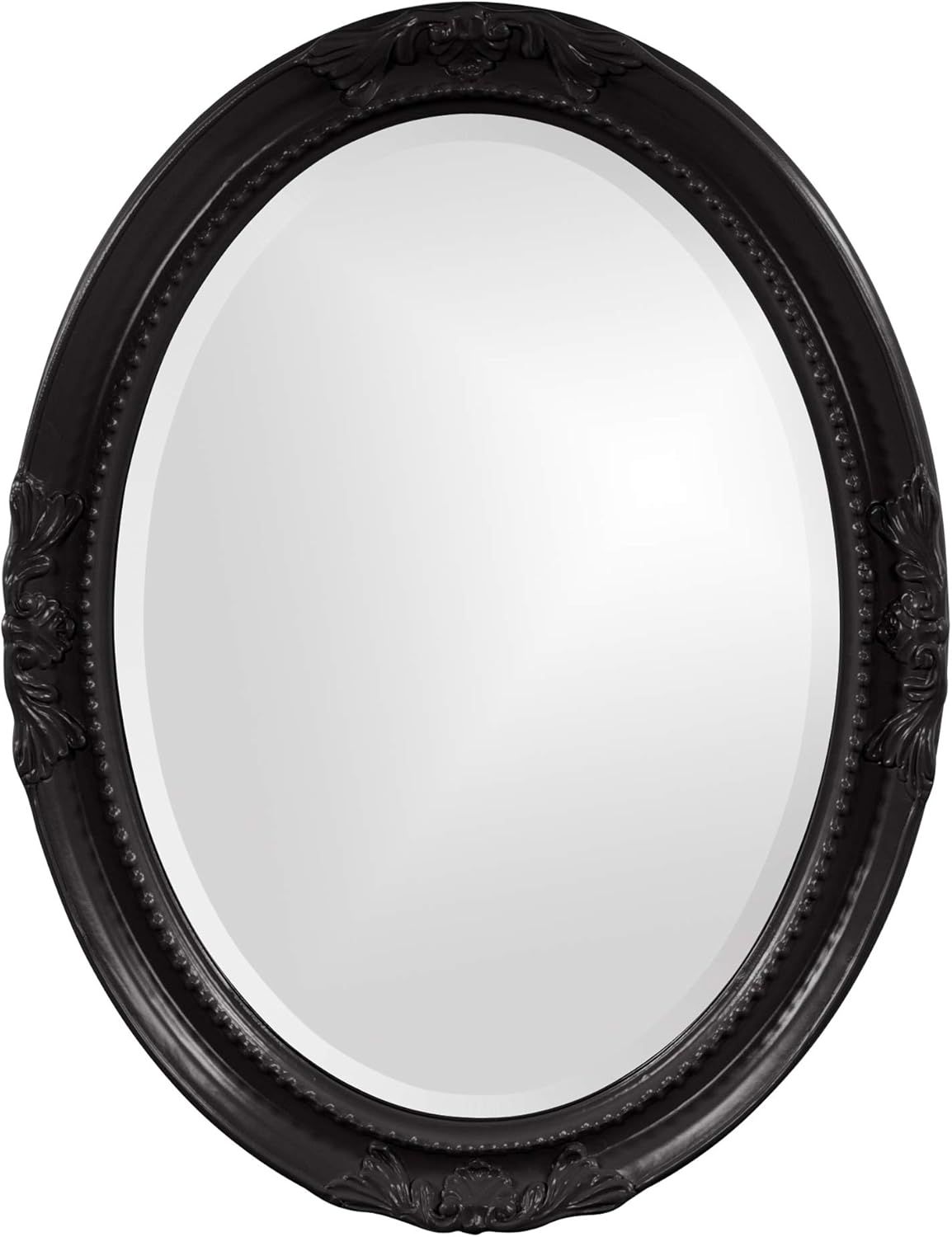 Glossy Black Oval Wood Framed Beveled Wall Mirror