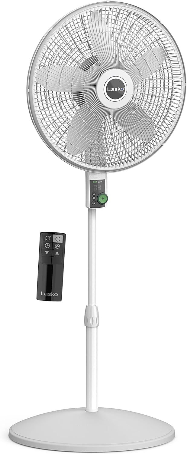 EcoQuiet White Adjustable Height Oscillating Floor Fan with Remote