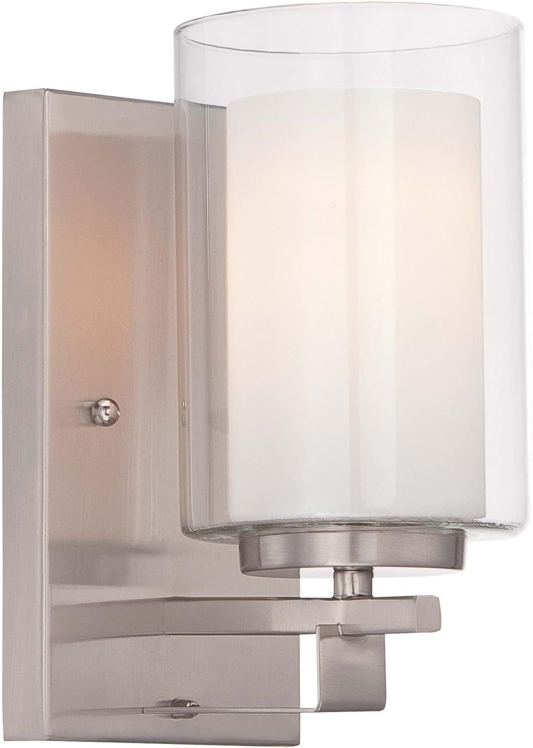 Brushed Nickel Outdoor Cylinder Wall Sconce with Etched Glass