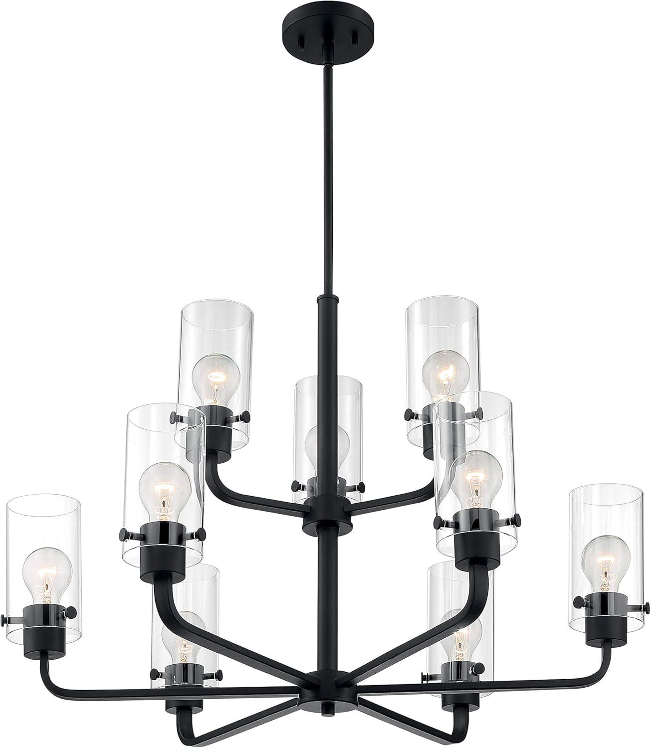 Sommerset 30" Matte Black 9-Light Chandelier with Clear Glass Shades