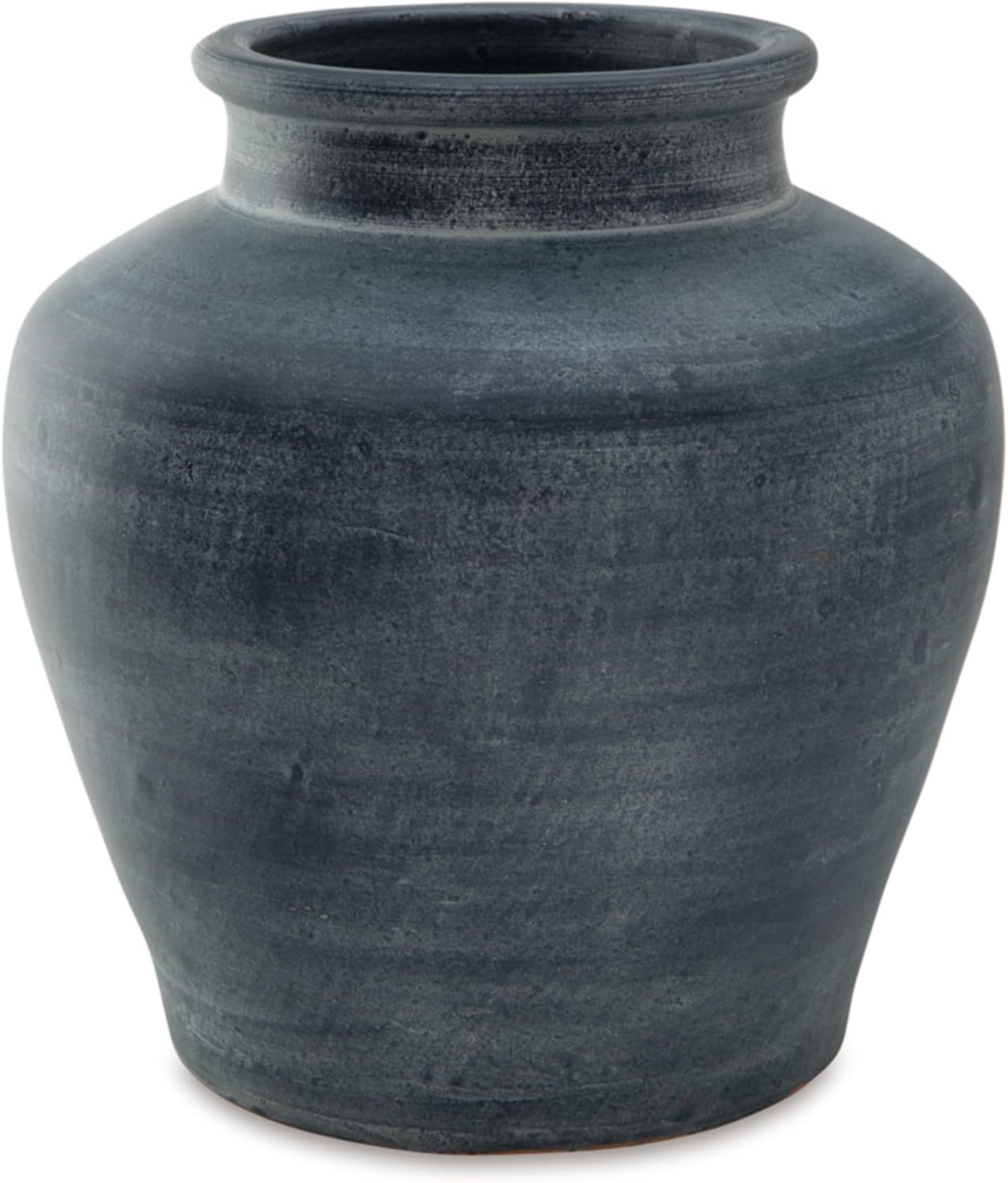 Distressed Blue Ceramic Table Vase with Wide Mouth