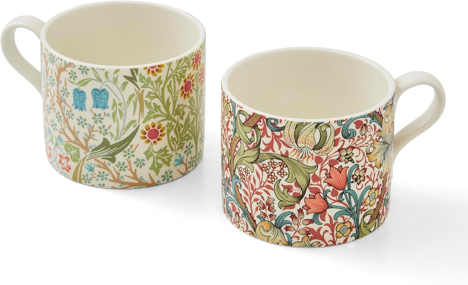 Set of 2 Porcelain Floral Pattern Coffee Mugs