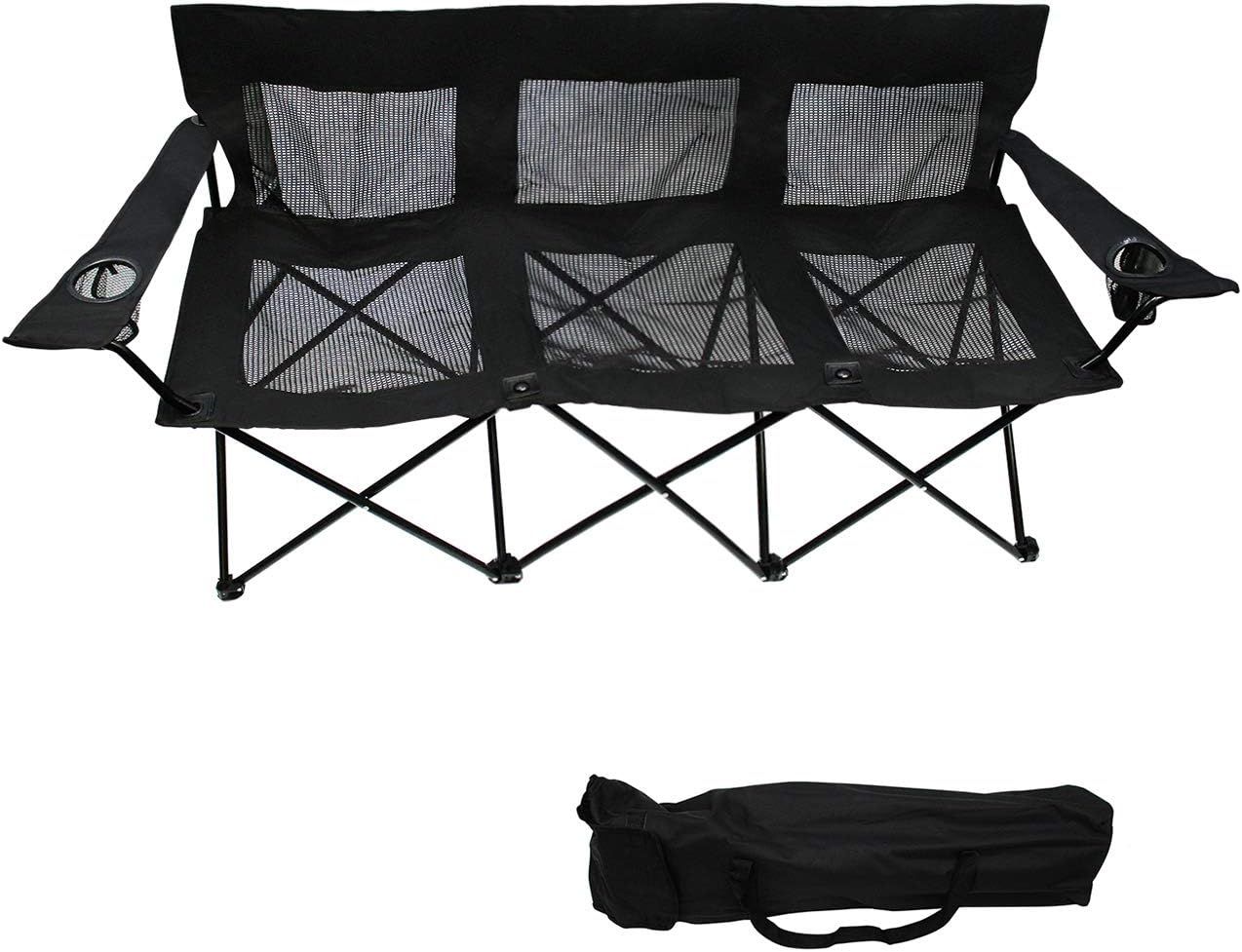 Black Mesh Triple Seater Folding Camp Chair with Steel Frame