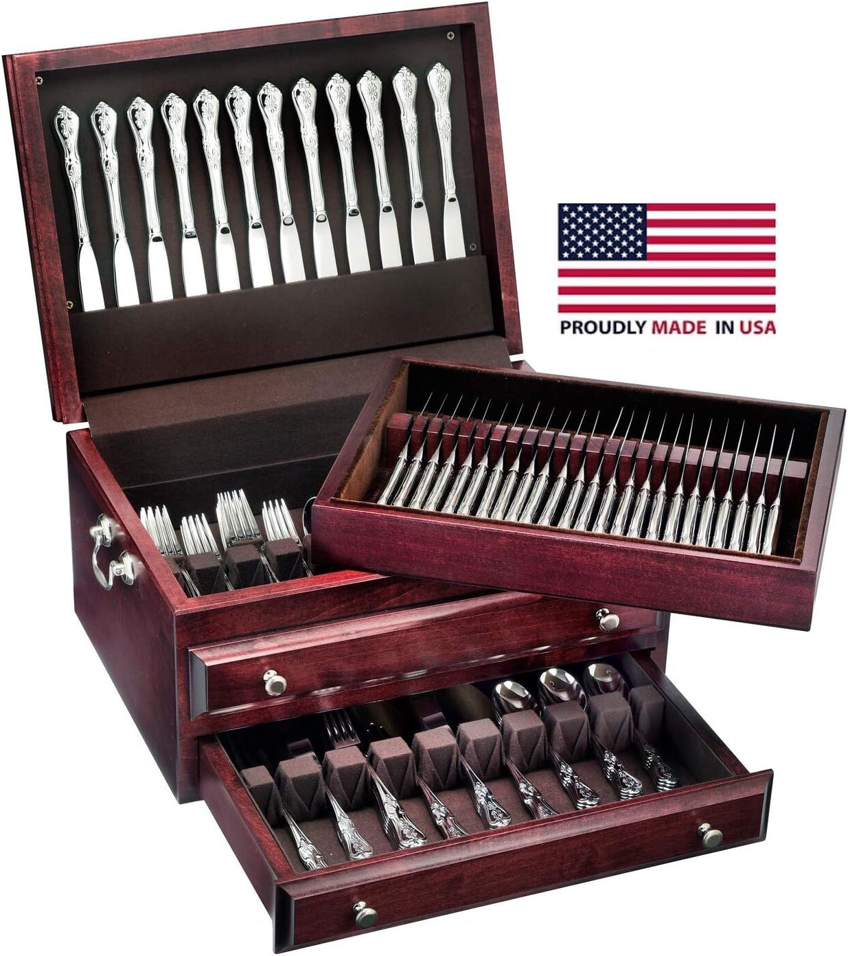 Mahogany Presidential Flatware Chest with Lift-Out Knife Tray