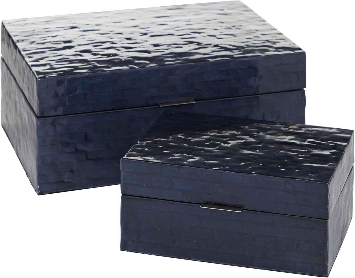 Dark Blue Mother of Pearl Shell Decorative Storage Boxes, Set of 2