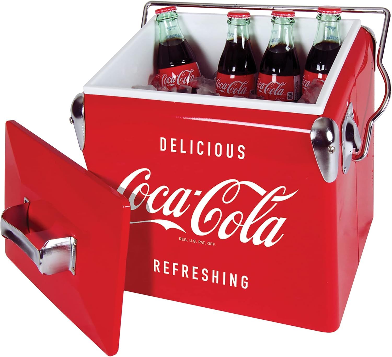 Retro Red Metal Cooler with Bottle Opener, 13L Capacity