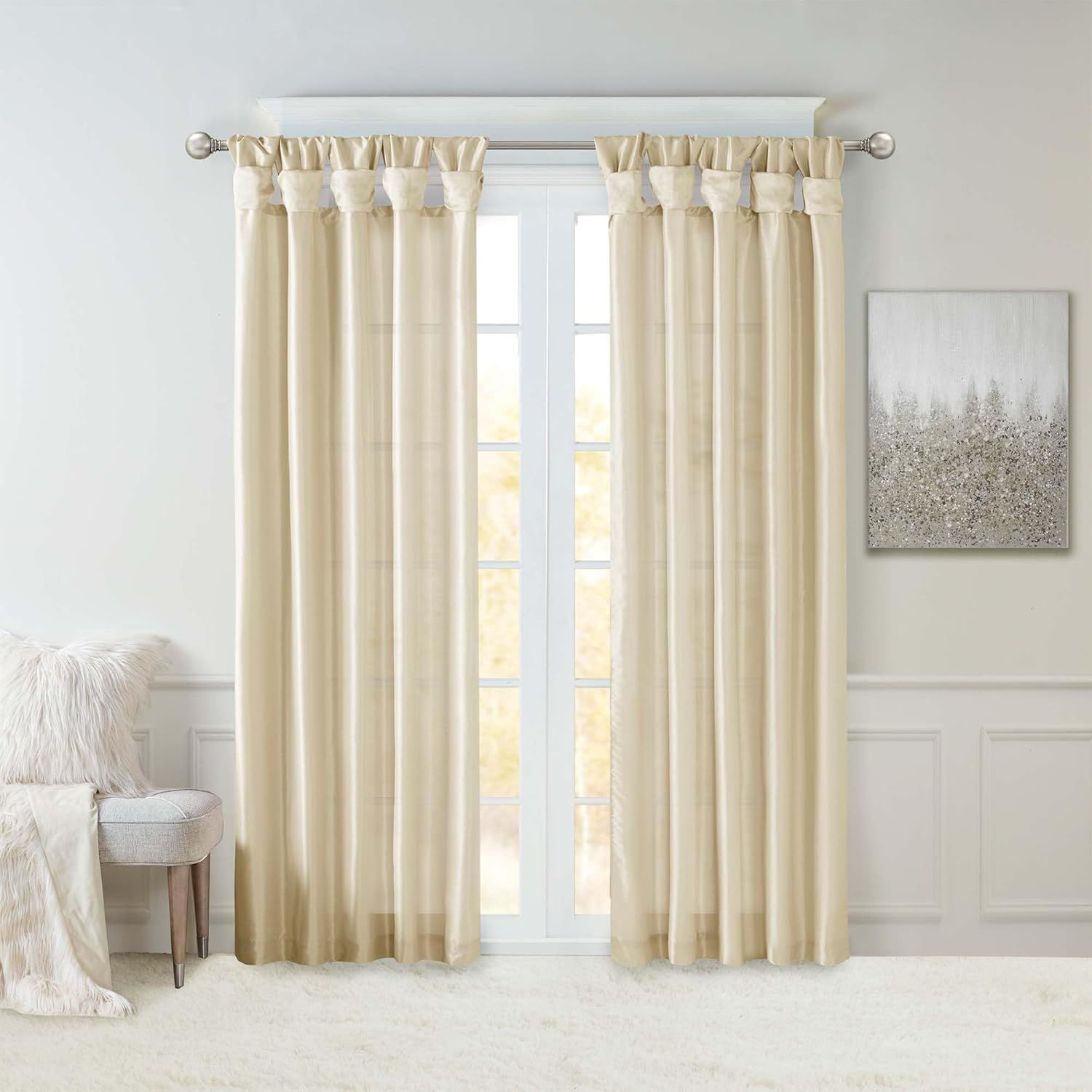 Ivory Faux Silk Extra Long Tab Top Drapes