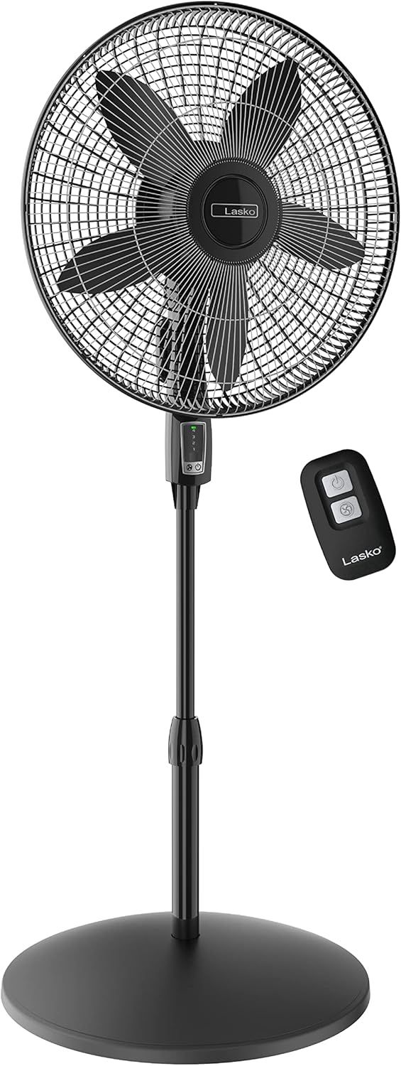 Black Adjustable Height Oscillating Floor Fan with Remote Control