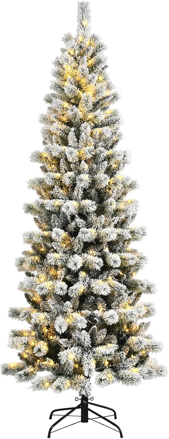 7.5-Foot Snow Flocked Pine Christmas Tree with LED Lights