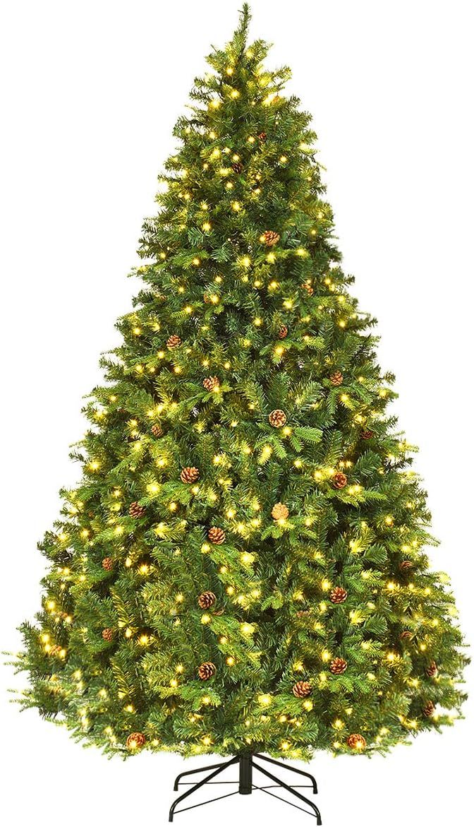 8ft Pre-lit Artificial Pine Christmas Tree with Warm White LED Lights