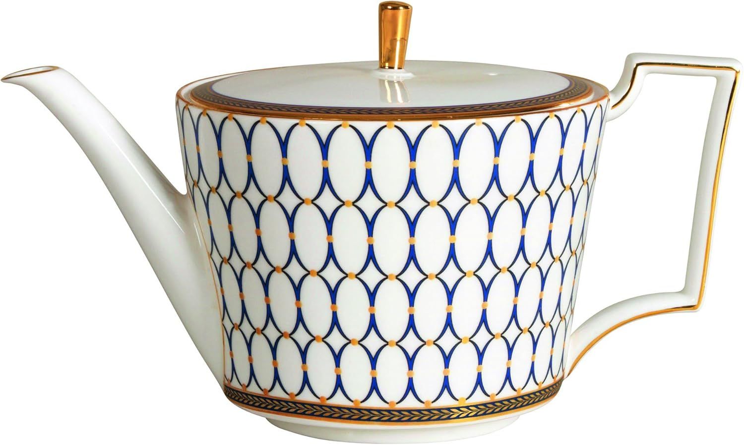 Navy and Gold Bone China Geometric Teapot