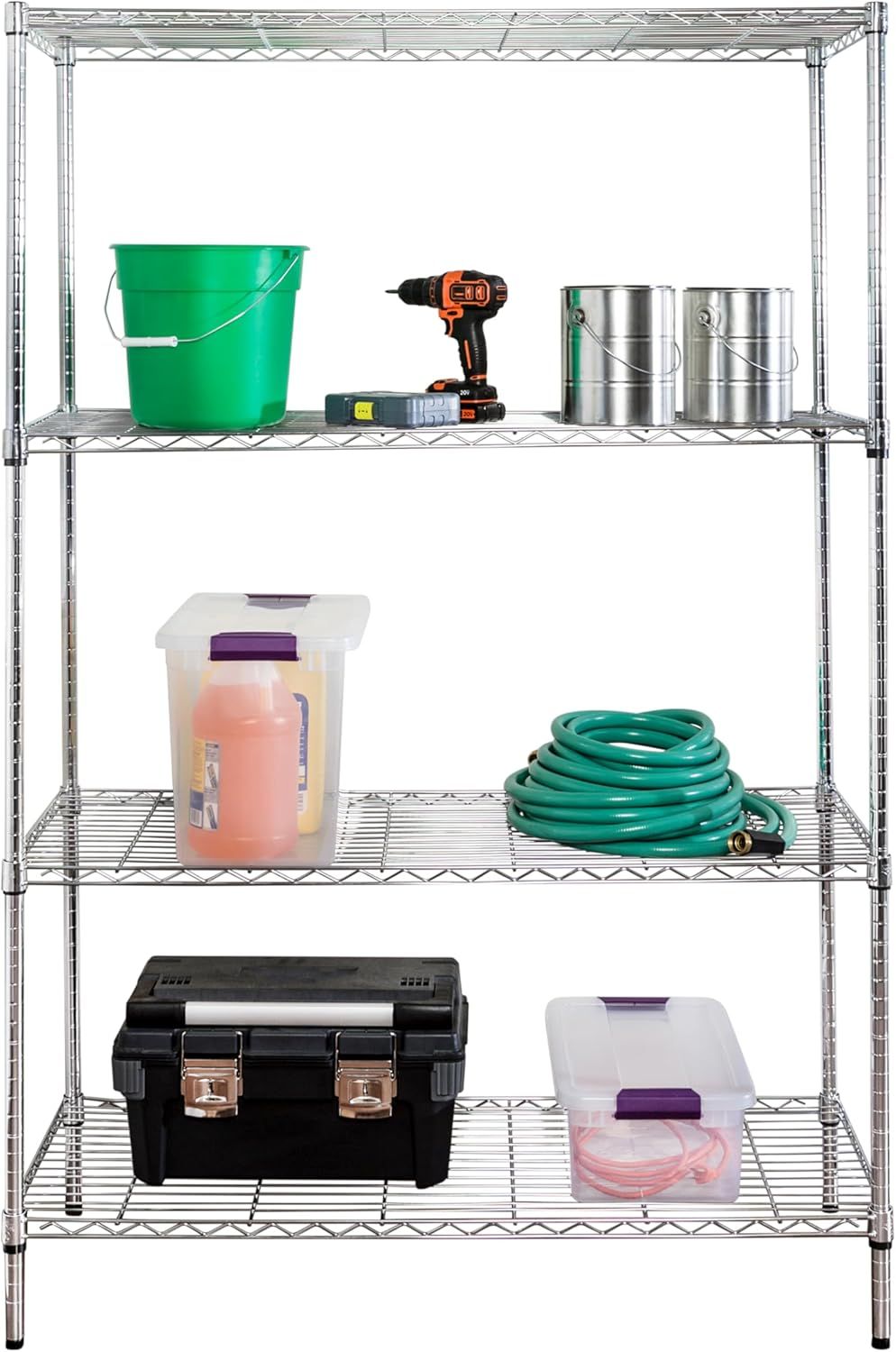 Adjustable Chrome 4-Tier Steel Shelving Unit, 72" Height