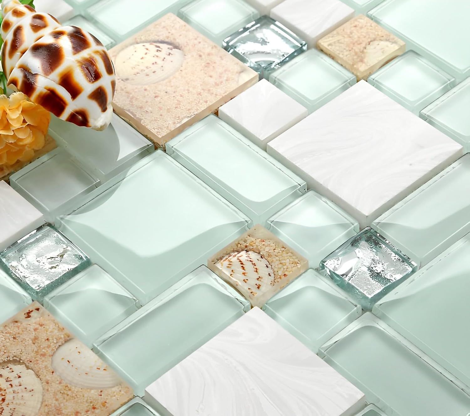 Lake Green and White Glass Stone Mosaic Tile Set