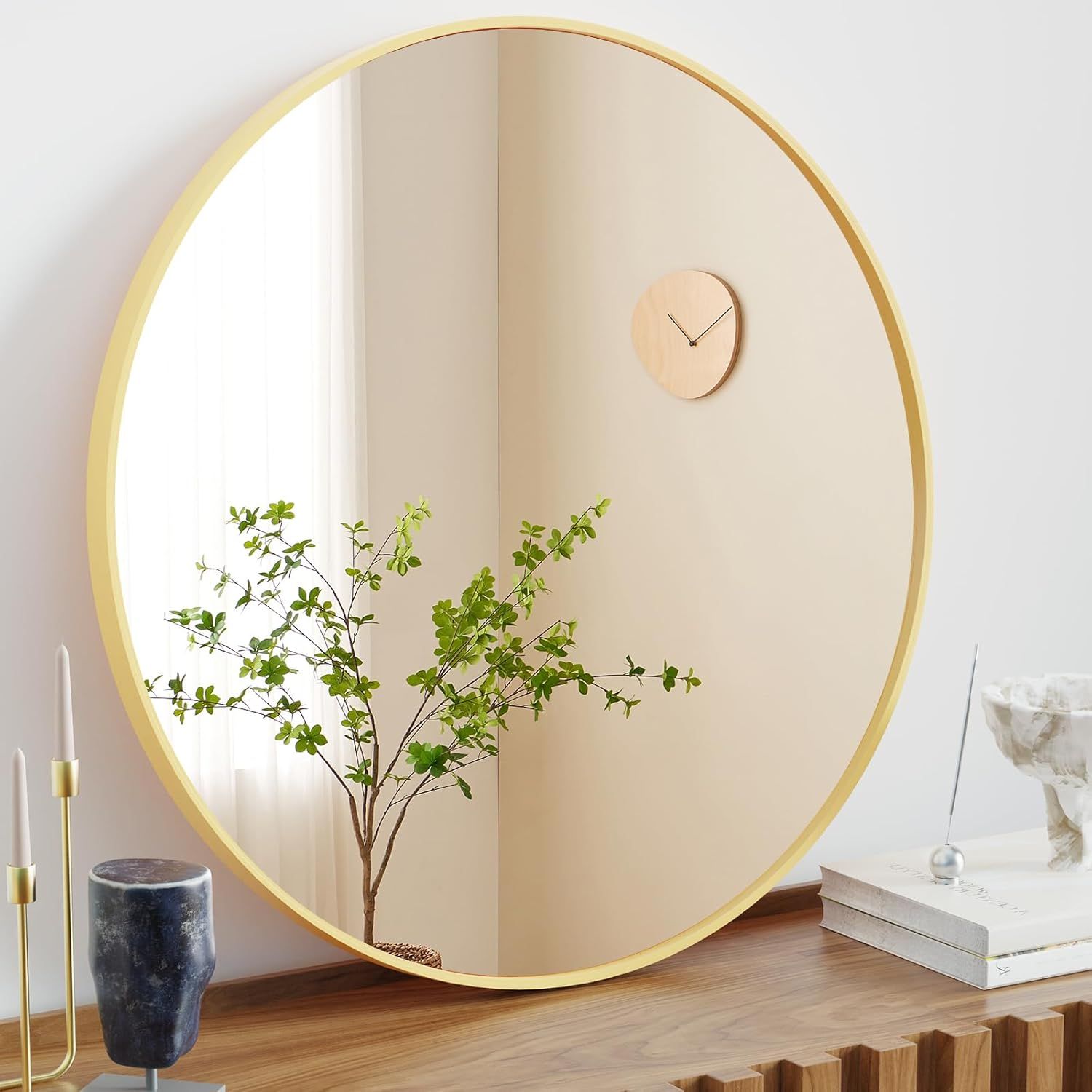 24-Inch Round Gold Aluminum Wall Mirror