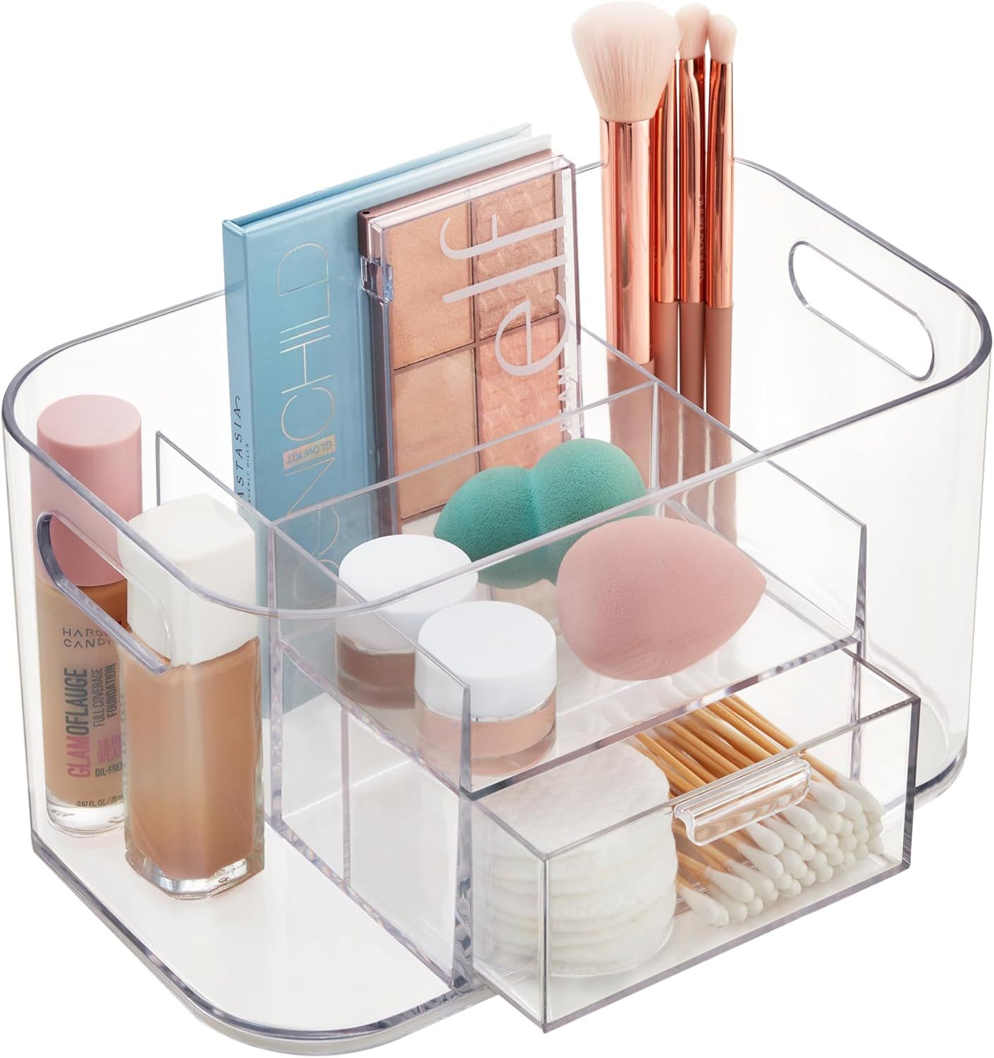 Clear Plastic Makeup Organizer with Drawer and Compartments