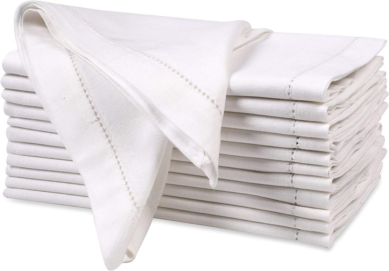 Set of 12 White Cotton Dinner Napkins 18x18"