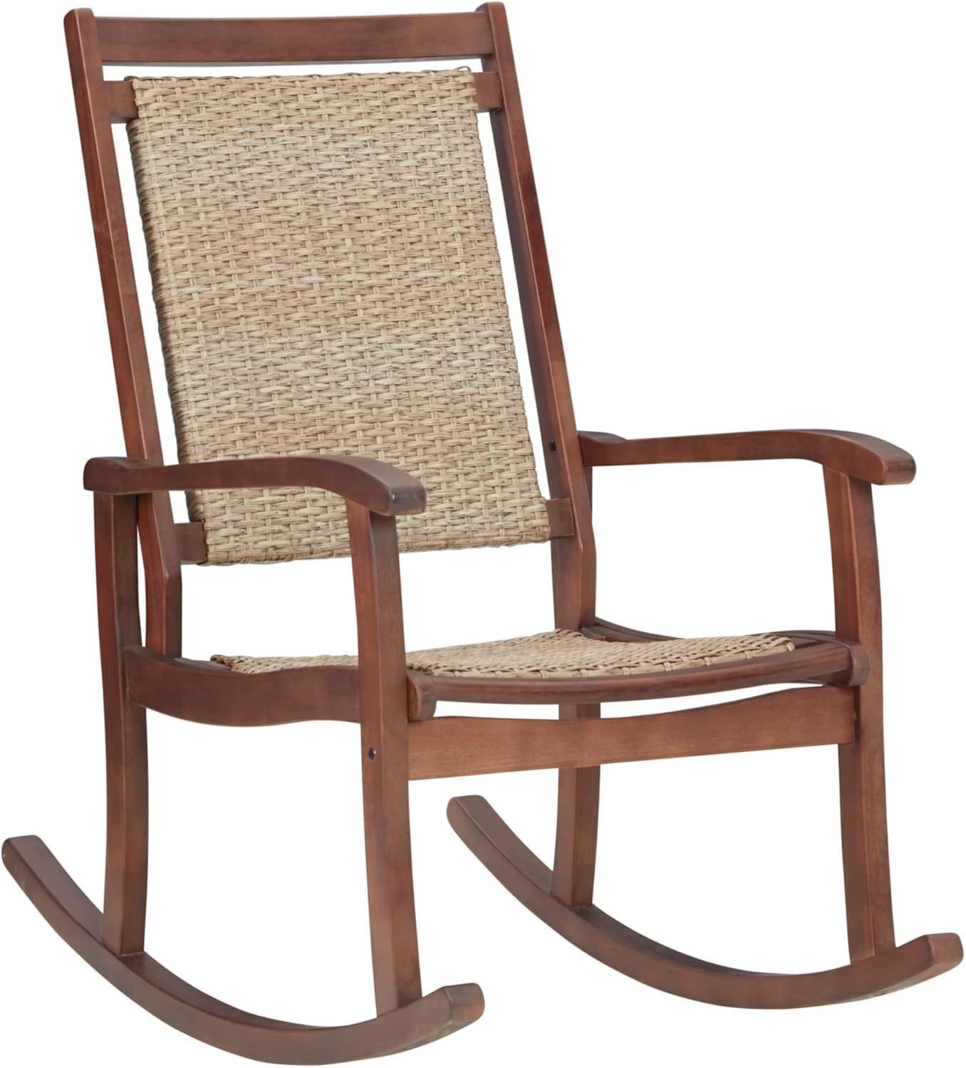 Transitional Eucalyptus Wood Rocker in Beige and Brown