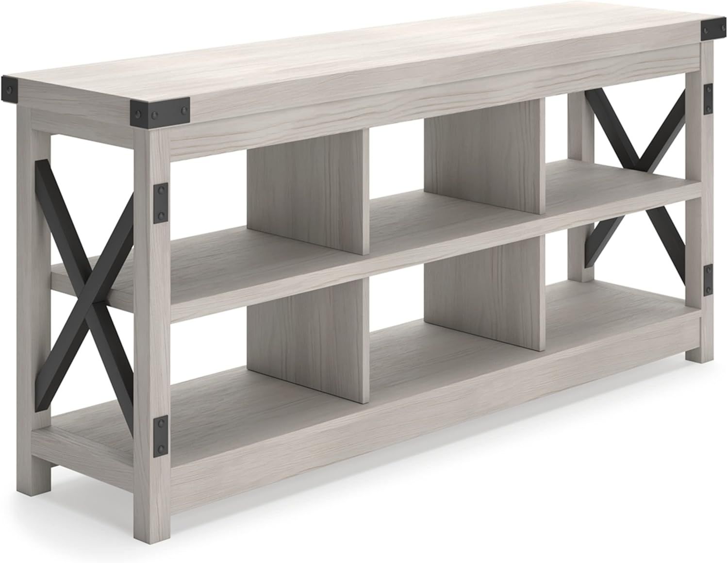 Black and White 58" Transitional TV Stand with Open Storage