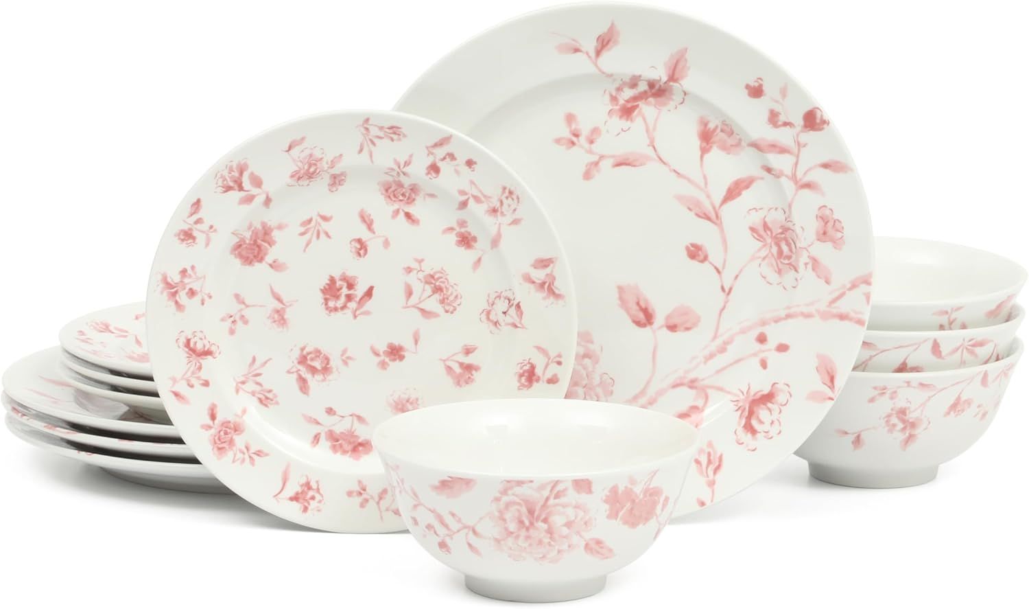 Pink Floral Porcelain Dinnerware Set, Service for 4