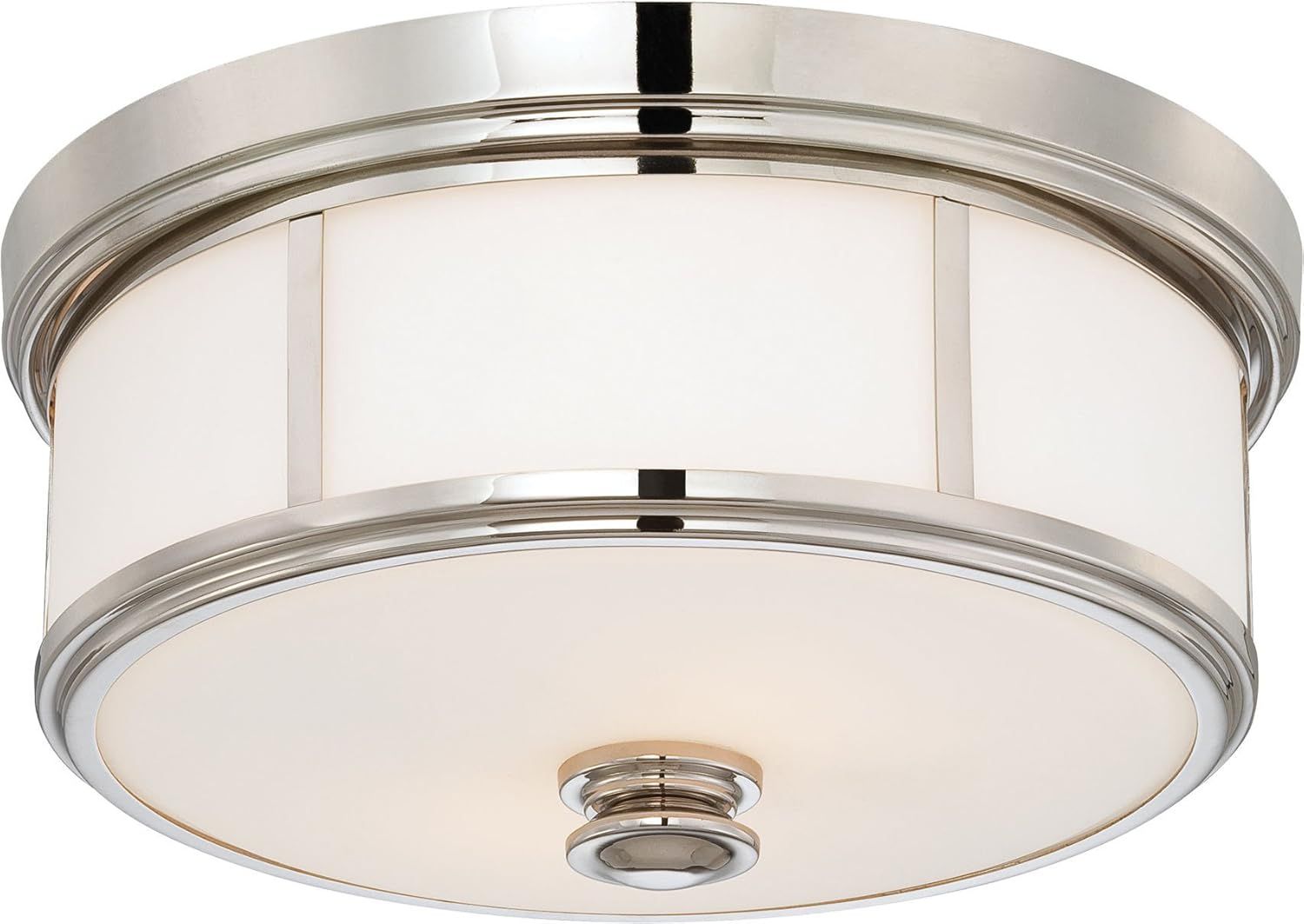 Polished Nickel 2-Light Flush Mount with Etched Opal Glass