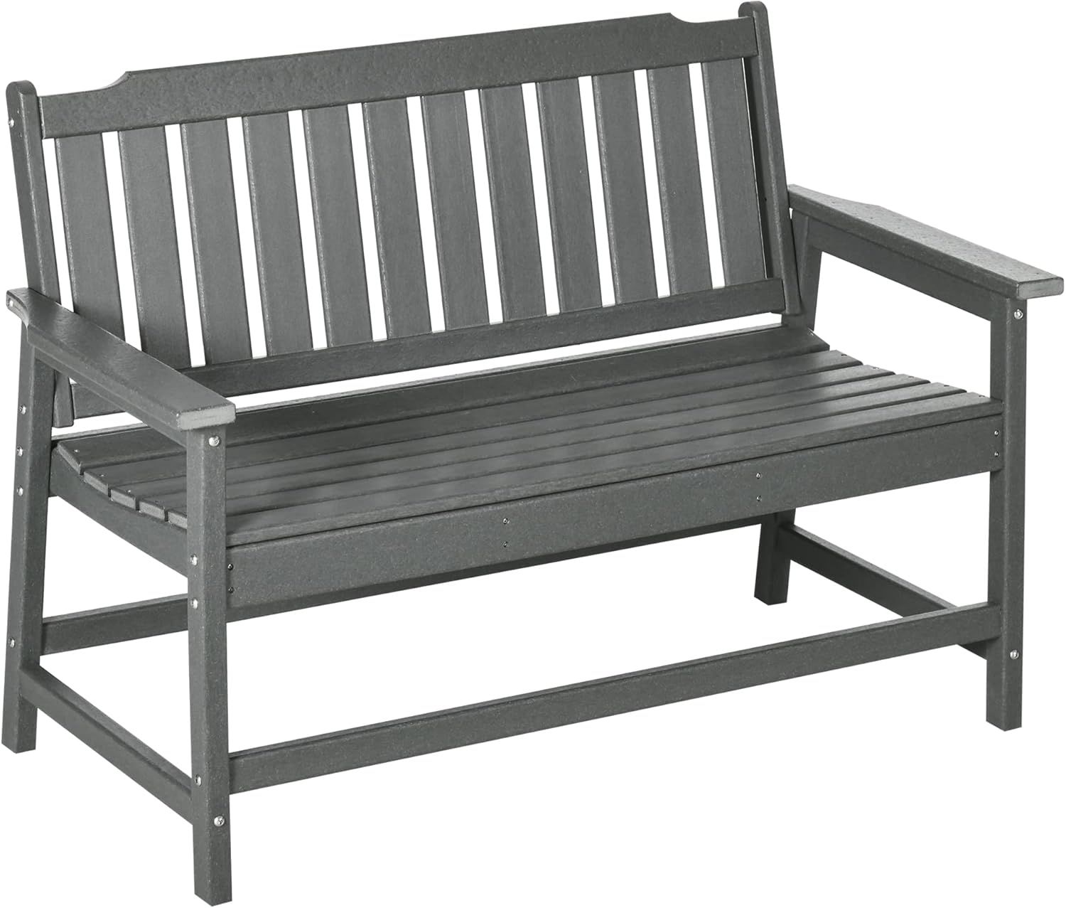 Dark Gray HDPE 2-Person Outdoor Garden Bench with Armrests