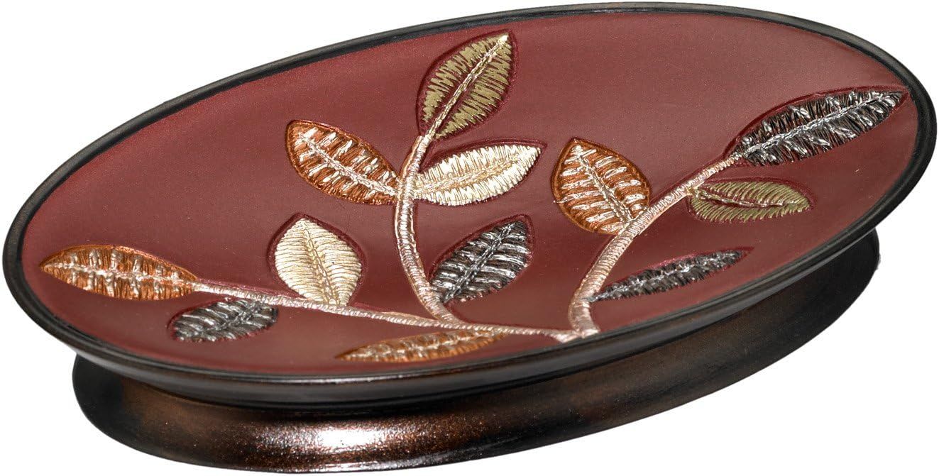 Aubury Burgundy Plastic Soap Dish with Leaf Design