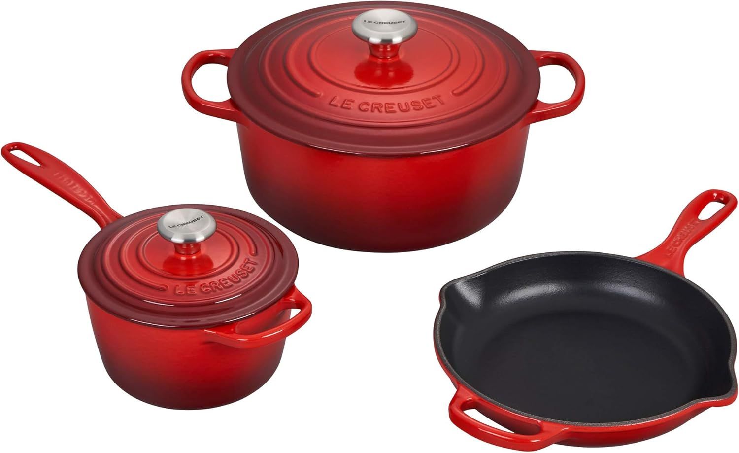 Cerise Enameled Cast Iron 3-Piece Cookware Set