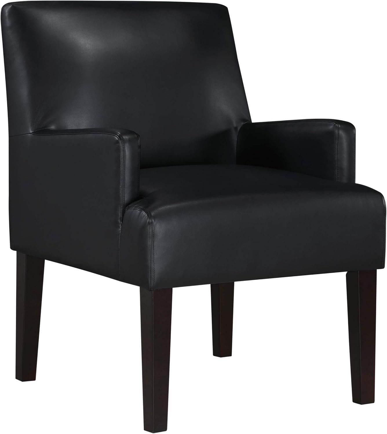 Black Faux Leather Accent Chair with Wood Legs