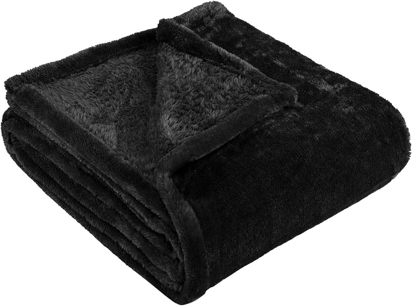 Black Reversible Fleece and Wool Throw Blanket