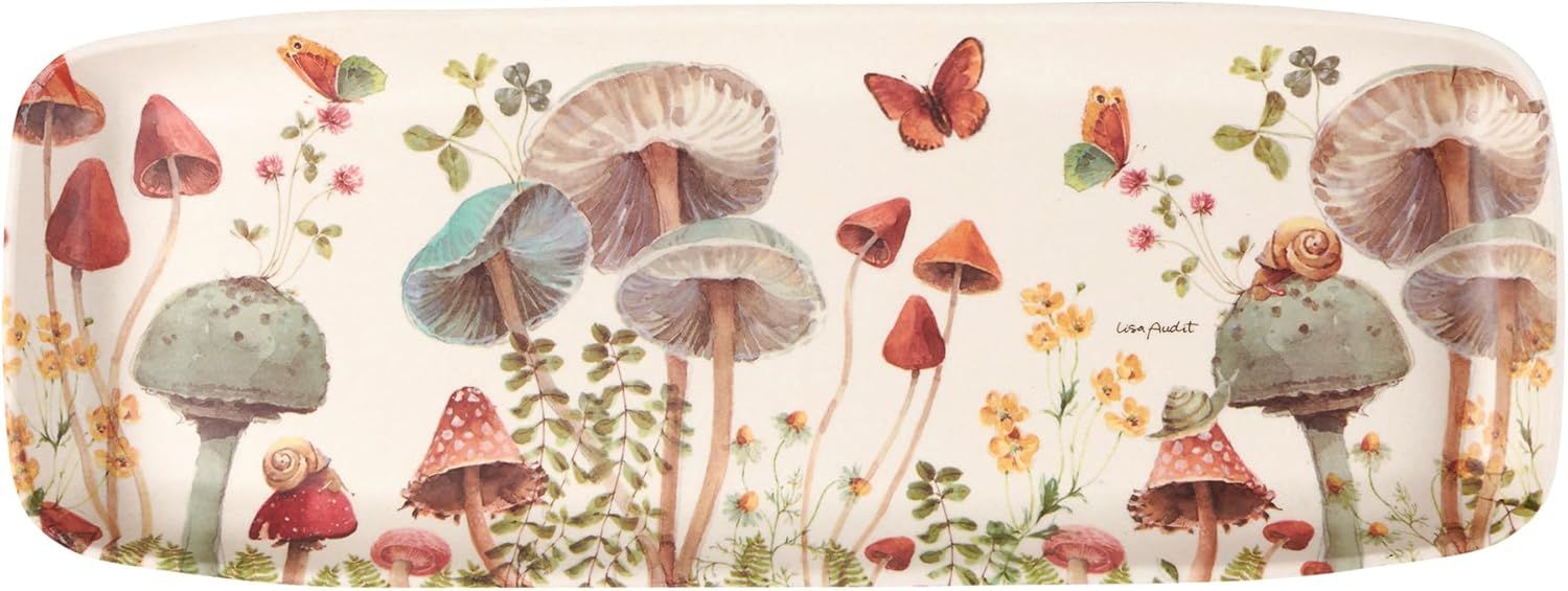 Mushroom Study Bamboo Tray with Watercolor Design