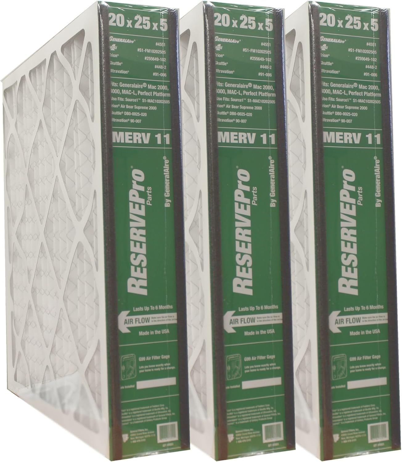 ReservePro 20" x 25" x 5" MERV 11 Furnace Air Filter Pack