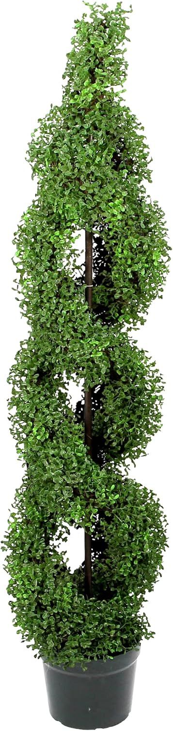 5' Green Plastic Boxwood Double Spiral Topiary in Pot