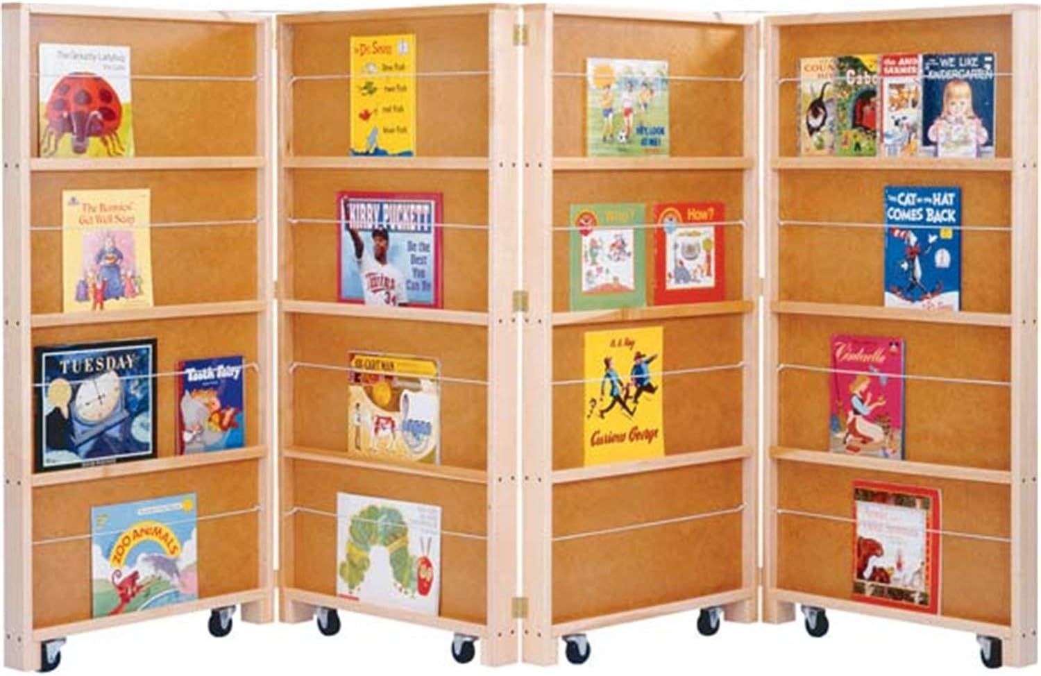 Brown Mobile Folding Kids Bookcase with 32 Shelves