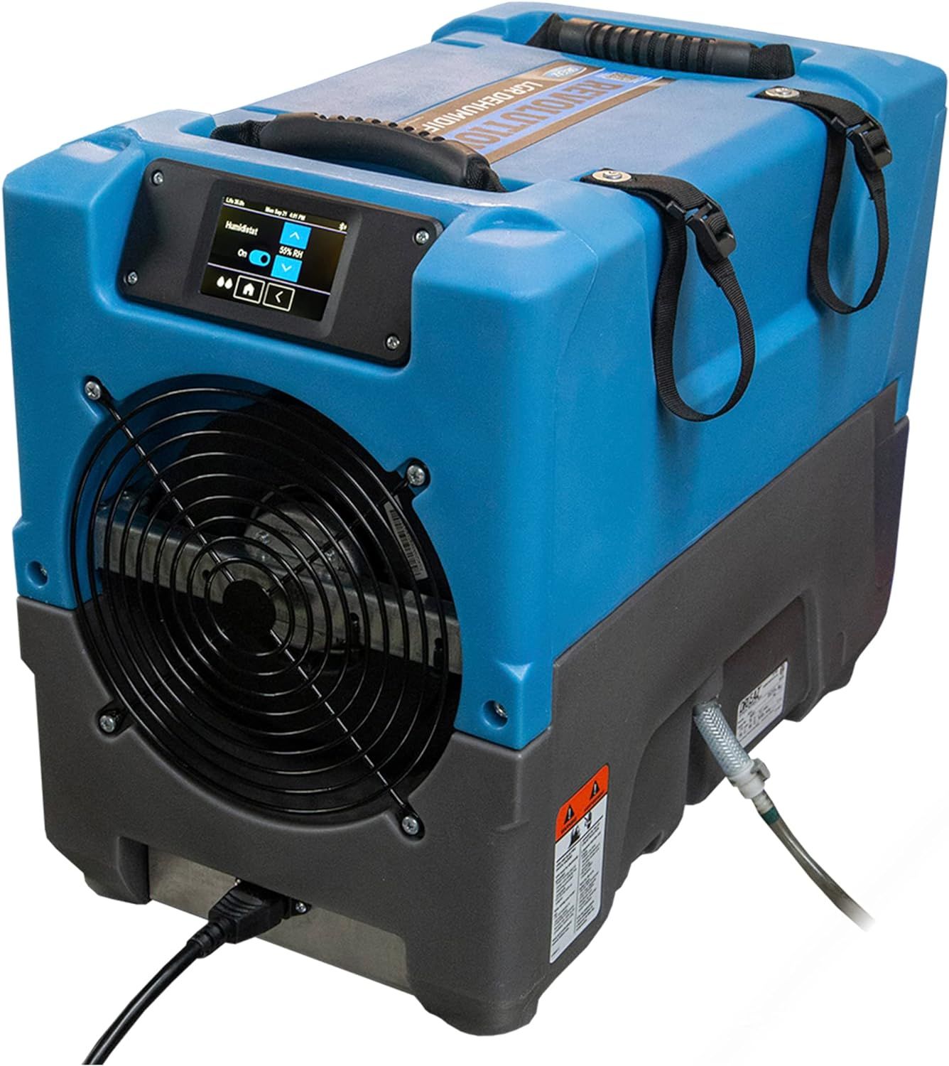 Compact Blue and Gray Industrial Dehumidifier with Pump