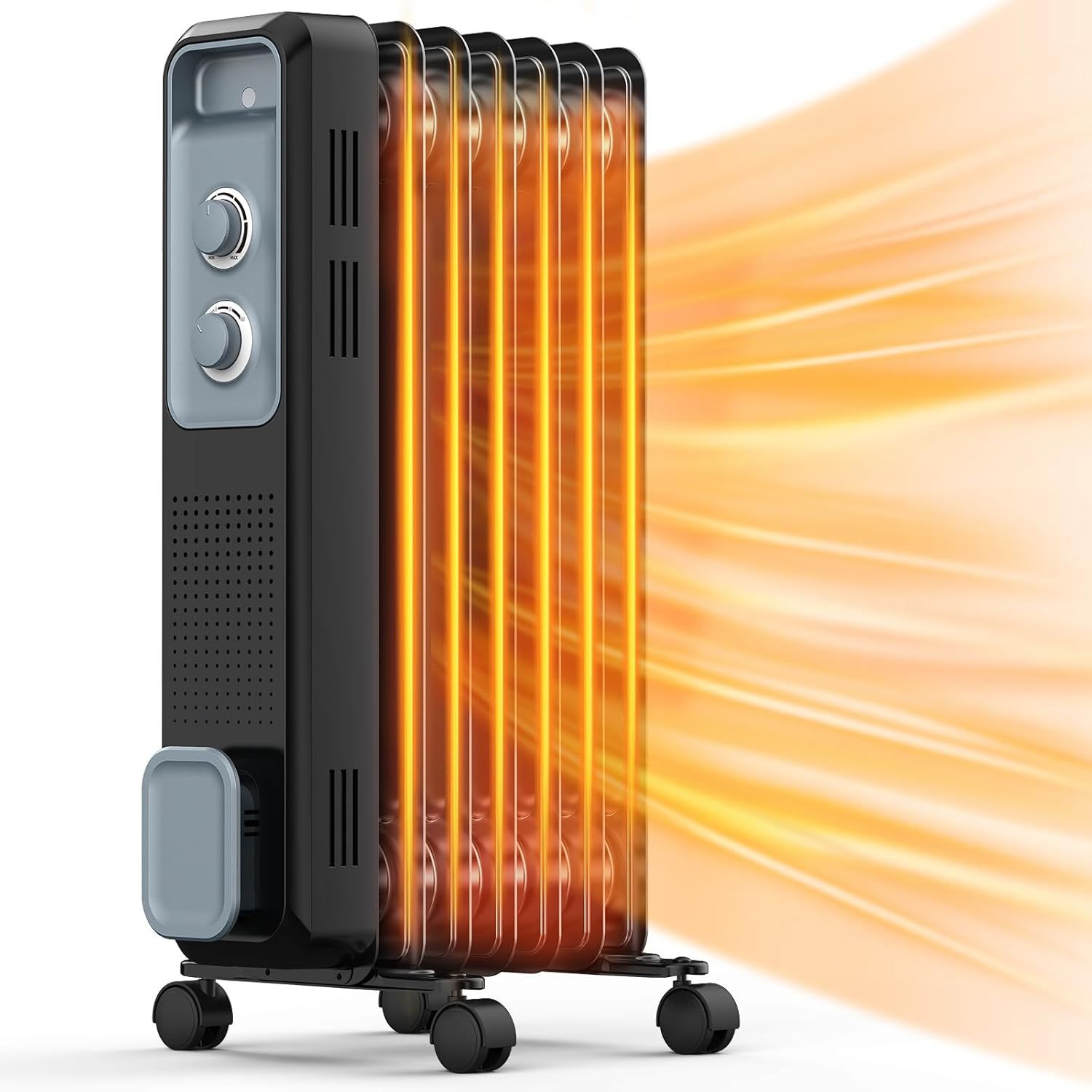 Black Portable Oil-Filled Radiator Heater with Automatic Shut-off