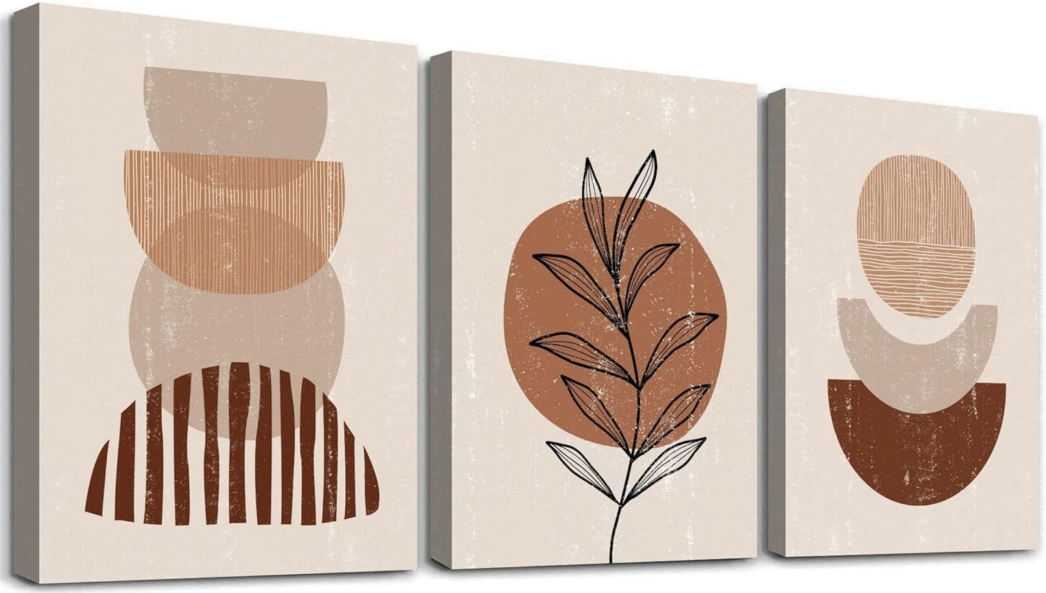 Boho Abstract Botanical Framed Canvas Wall Art Set