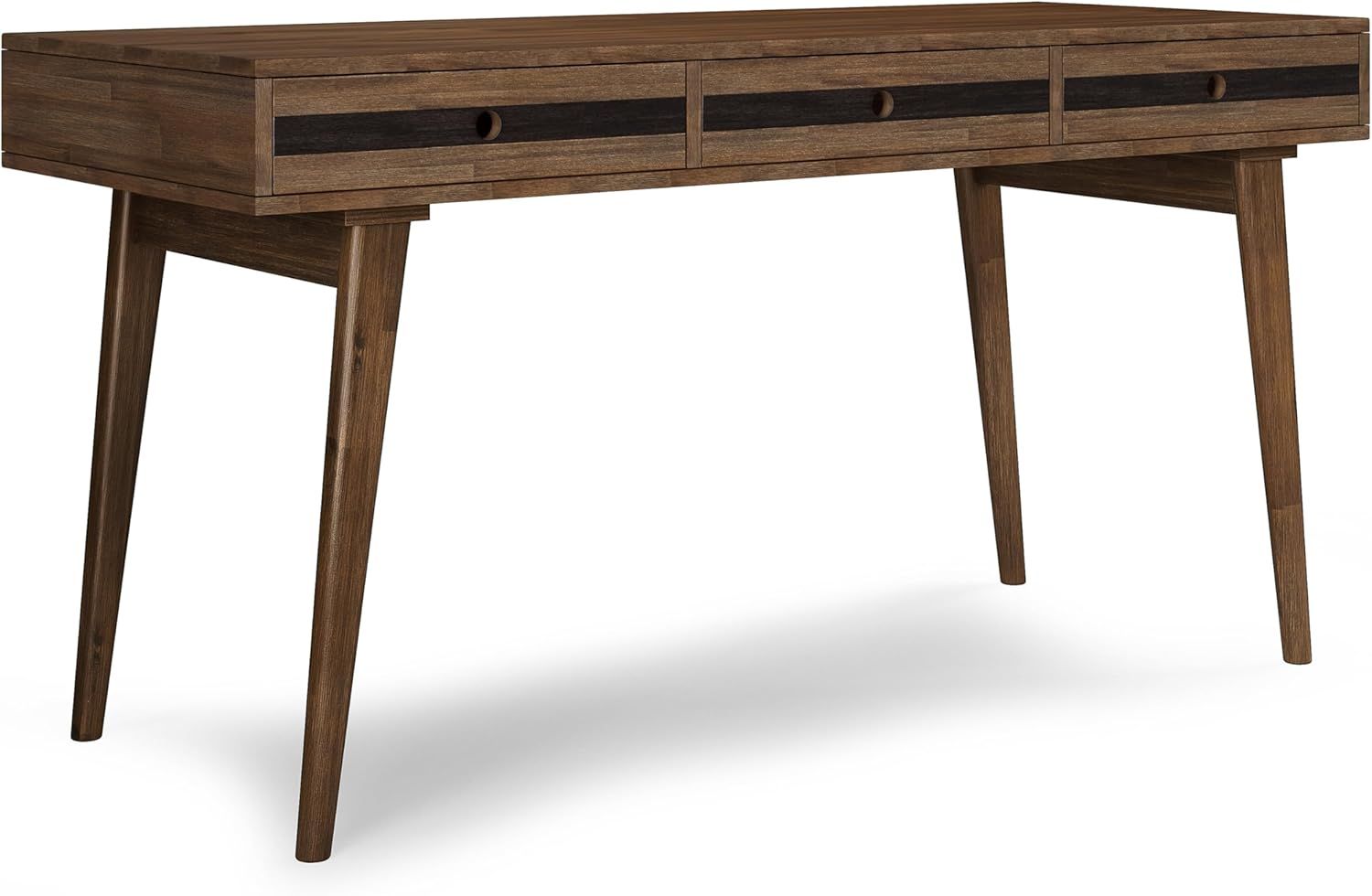 Rustic Natural Aged Brown Acacia Wood Desk with 3 Drawers