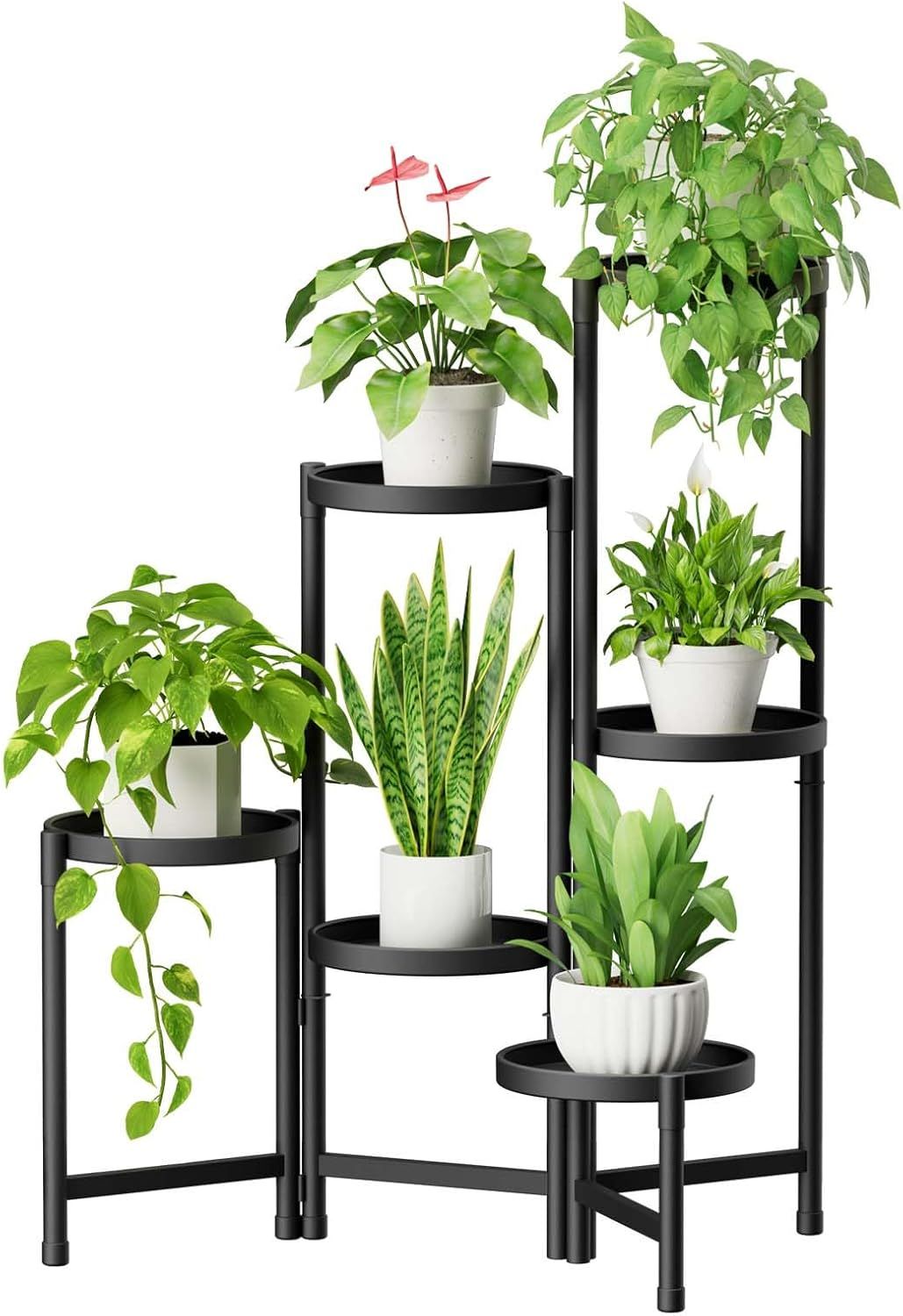 Tall Black 6-Tier Folding Iron Plant Stand