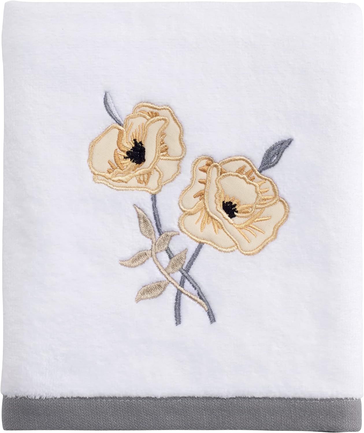 White Cotton Hand Towel with Embroidered Yellow Flowers