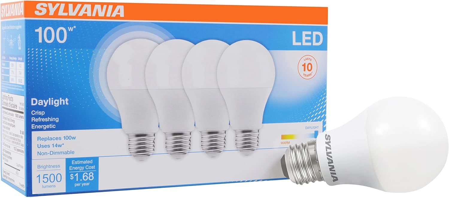 Sylvania 100W Equivalent Frosted Daylight LED Bulbs, 4-Pack