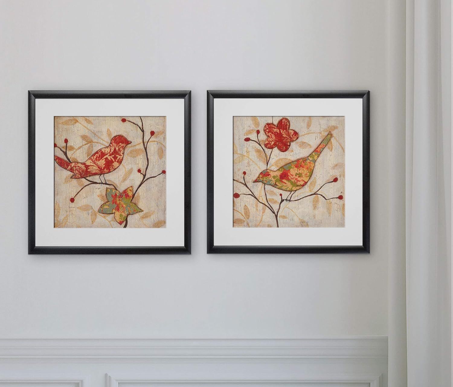 Floral Song Birds 2-Piece Framed Art Print Set, 16x16