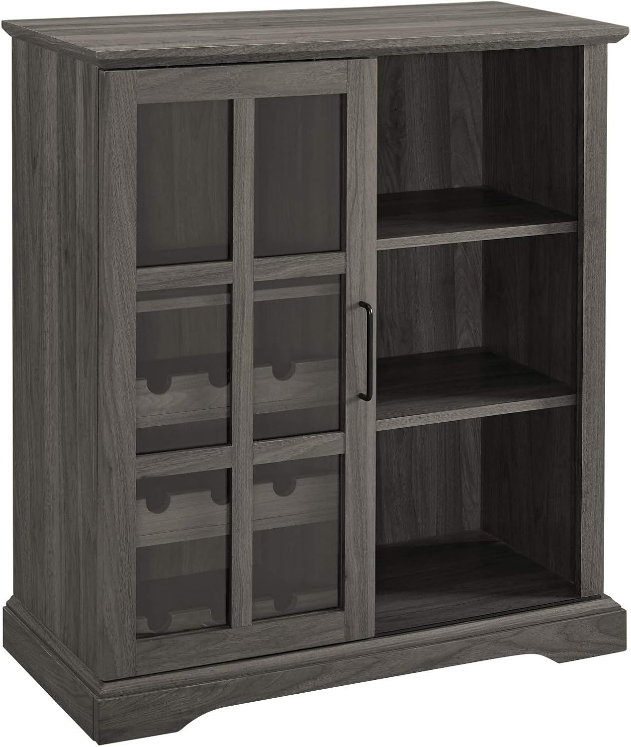 Slate Grey Wood Sliding Glass Door Bar Cabinet with Wine Storage