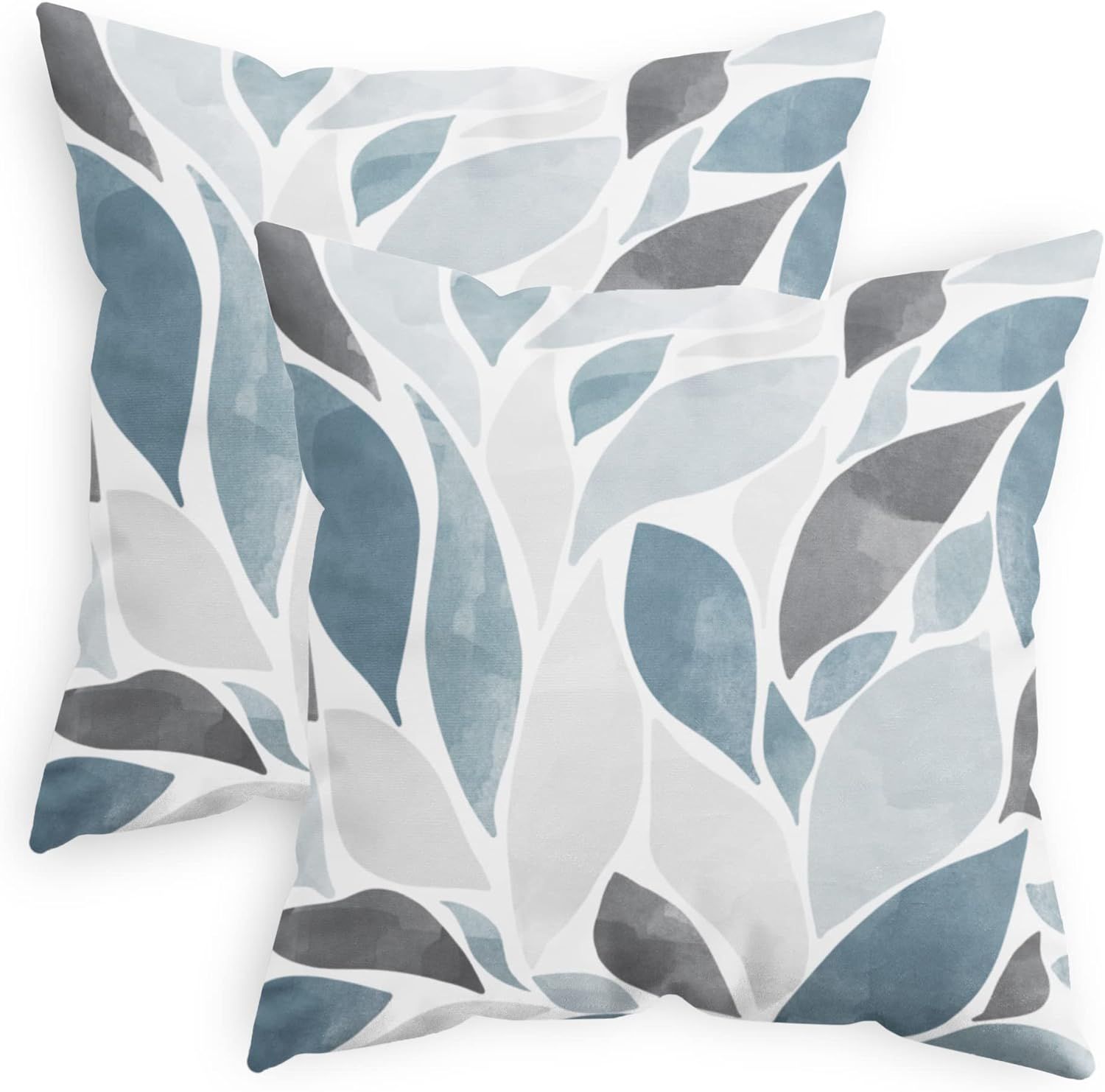 Art Deco Blue and Gray Polyester Floral Throw Pillow Set