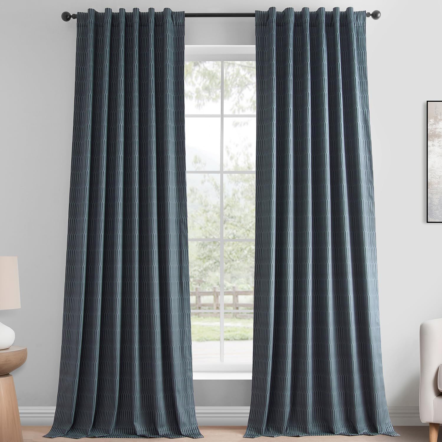 Deep Blue Velvet Room-Darkening Ground Length Drapes