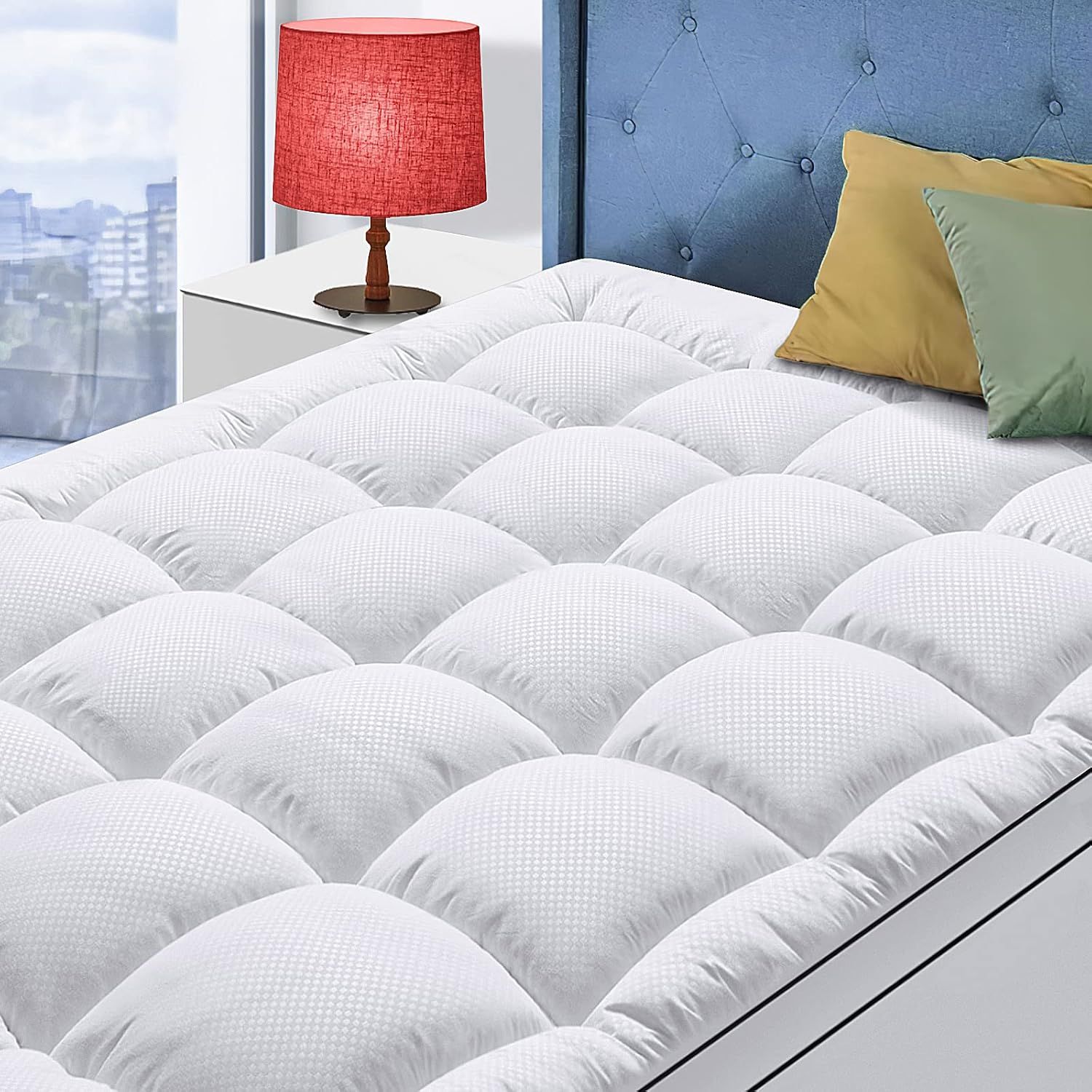 King Size White Down Alternative Mattress Topper with Deep Pocket