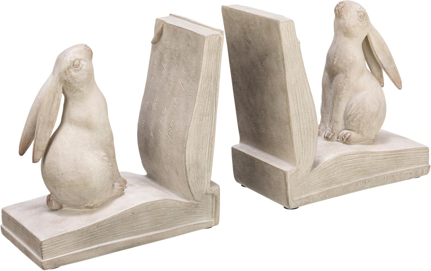 Antique White Resin Bunny Bookend Set