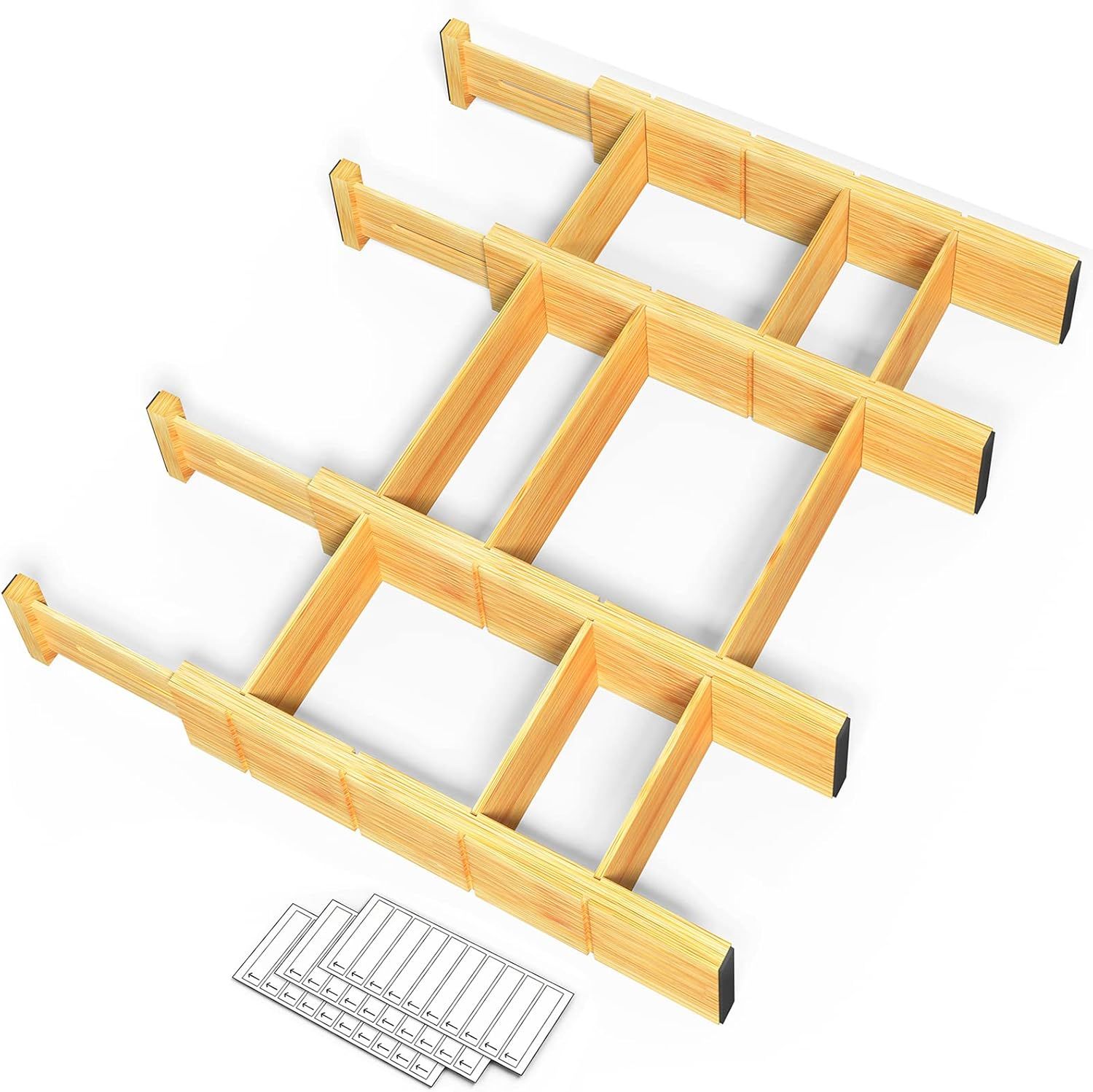 Adjustable Bamboo Drawer Dividers with Inserts and Labels