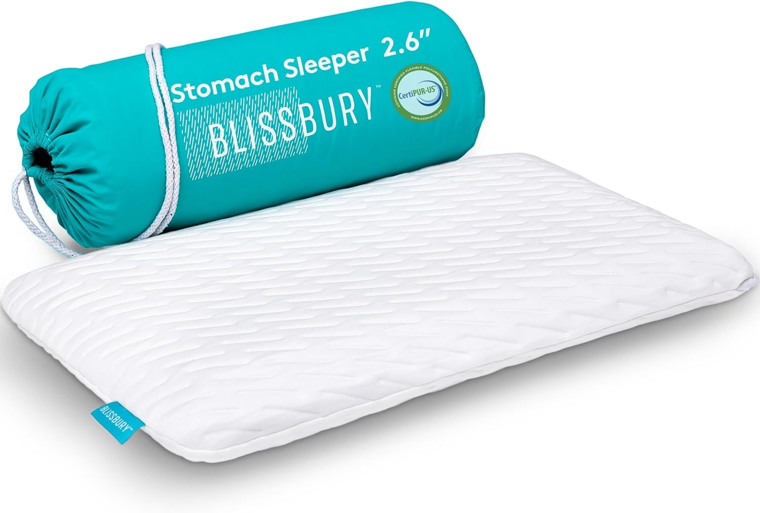 Blissbury Ultra Thin White Memory Foam Stomach Sleeper Pillow