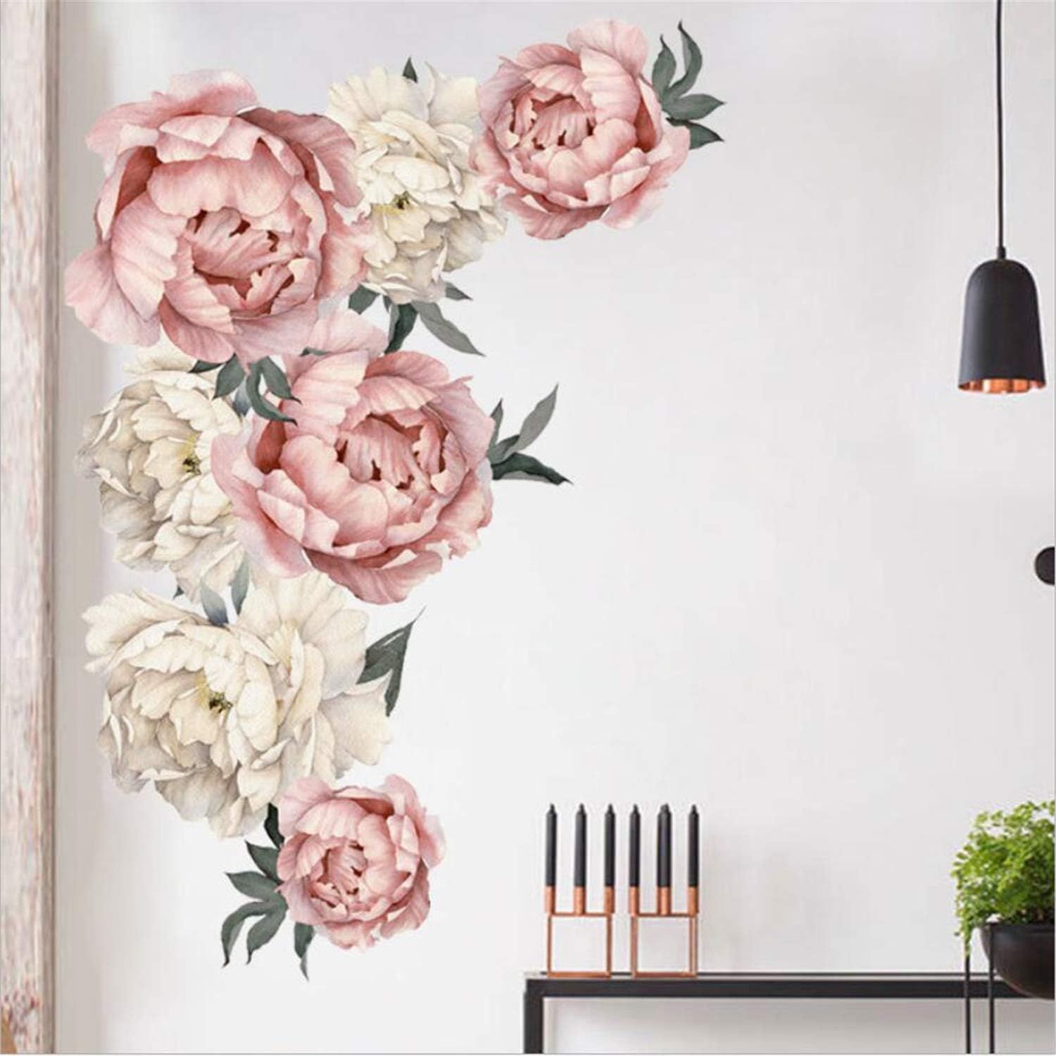 Waterproof Pink and White Peony Floral Wall Decal