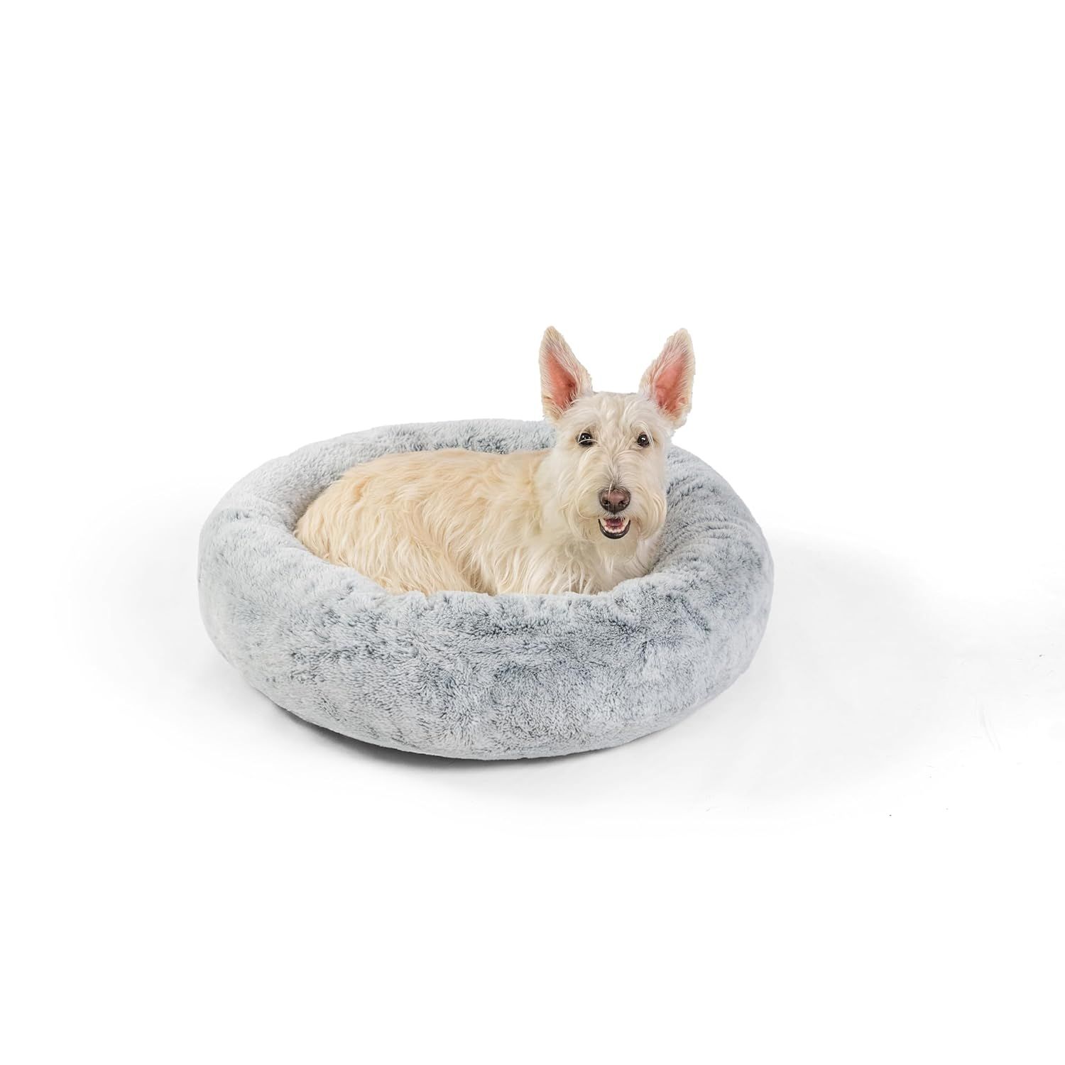 Small Gray Orthopedic Faux Fur Donut Dog Bed